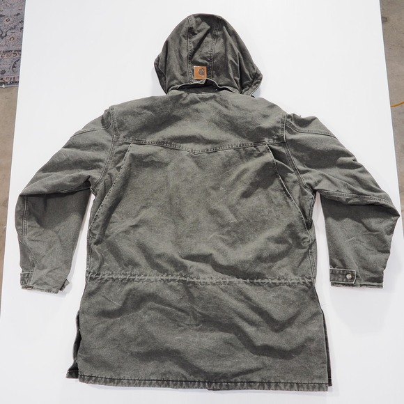 VTG Carhartt Jacket Men XL Green Hooded C52 MOS Workwear Canvas Lined Heavy Duty - Picture 2 of 16